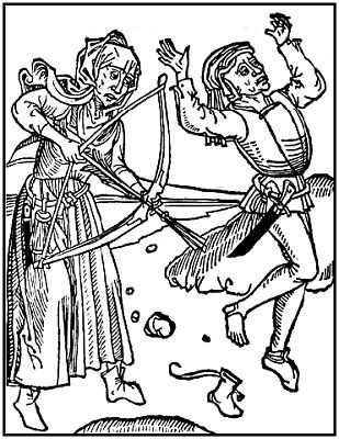 Darstellung eines "Hexenschusses" auf einem Druck von Johann Zainer um das Jahr 1490